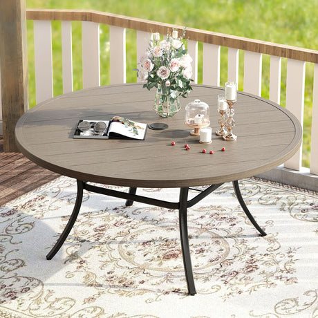 Vicllax 50” / 60" Outdoor Round Metal Dining Table with Umbrella Hole for 6,8