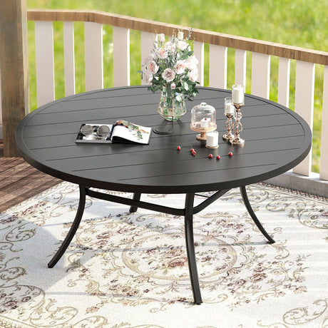 Vicllax 11 Pcs Outdoor Dining Set with 60“ Round Metal Table and Stackable Sling Chair