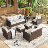 Vicllax Garden Conversation Set with Cushioned Sofa Chairs, Ottomans and Coffee Table