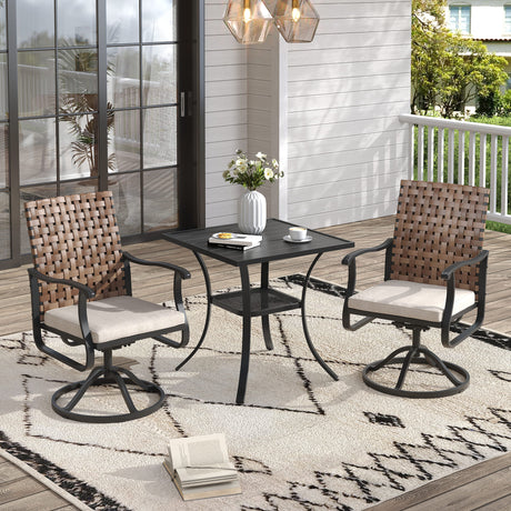 Vicllax 3-Piece Patio Bistro Set, Sierra/Sienna Swivel Chair and 27.6" Metal Square Table