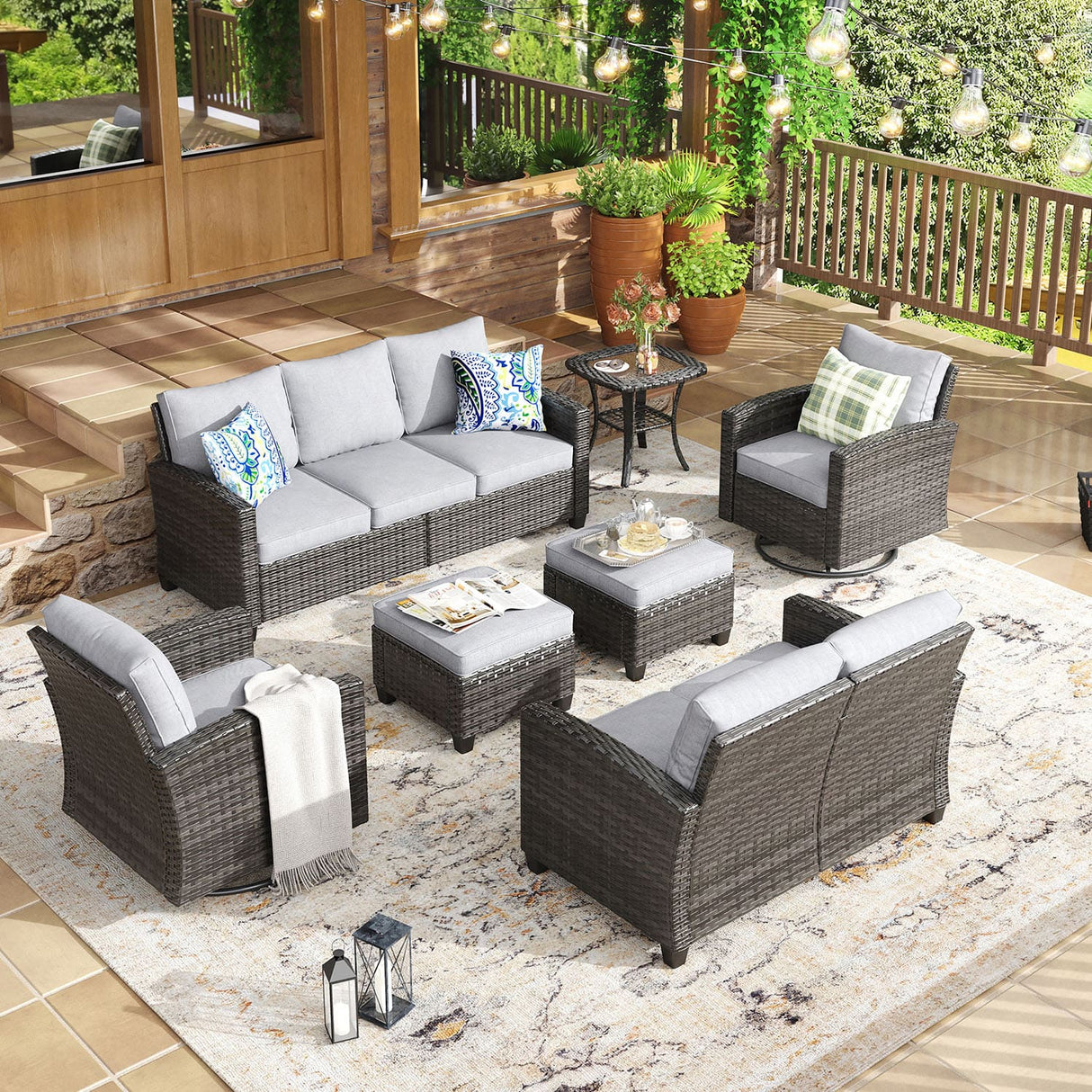 Vicllax Garden Conversation Set with Cushioned Sofa Chairs, Ottomans and Coffee Table