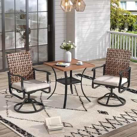 Vicllax 3-Piece Patio Bistro Set, Sierra/Sienna Swivel Chair and 27.6" Metal Square Table