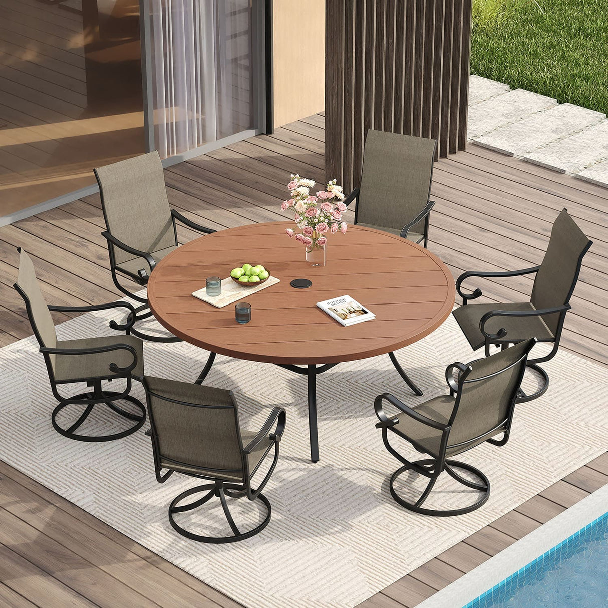 Vicllax 7/9 Pieces Outdoor Dining Set with Patio Round Dining Table and Swivel Chairs