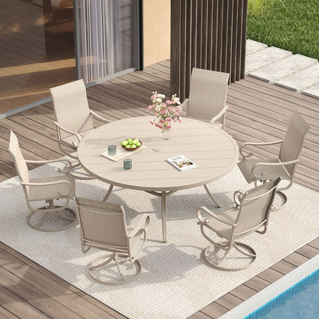 Vicllax 7/9 Pieces Outdoor Dining Set with Patio Round Dining Table and Swivel Chairs