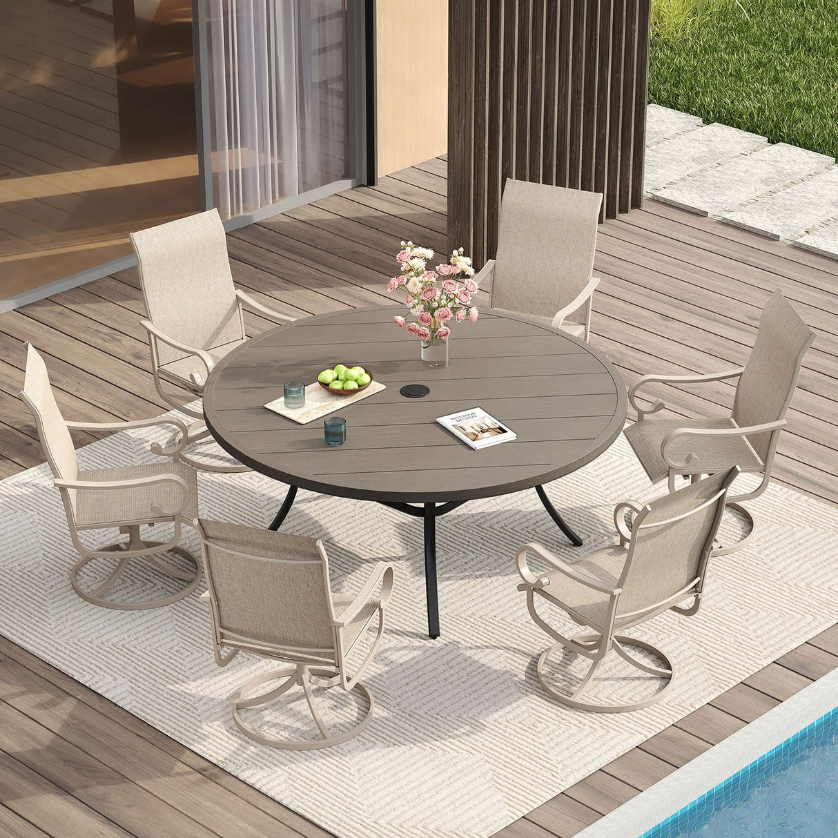 Vicllax 7/9 Pieces Outdoor Dining Set with Patio Round Dining Table and Swivel Chairs