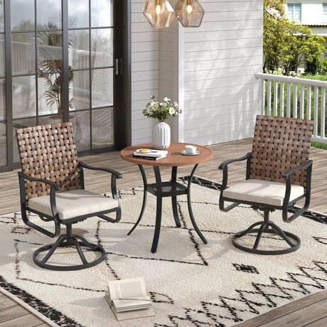 Vicllax 3-Piece Patio Bistro Set, Sierra/Sienna Swivel Chair and 27.6" Metal Round Table