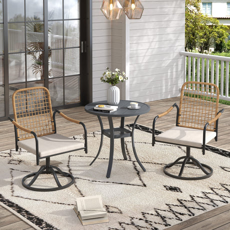 Vicllax 3 Pieces Outdoor Dining Set, 27.6" Round Bar Table and Solana Swivel Chair