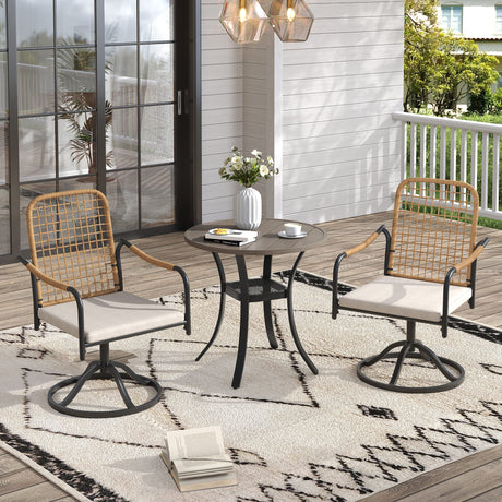 Vicllax 3 Pieces Outdoor Dining Set, 27.6" Round Bar Table and Solana Swivel Chair