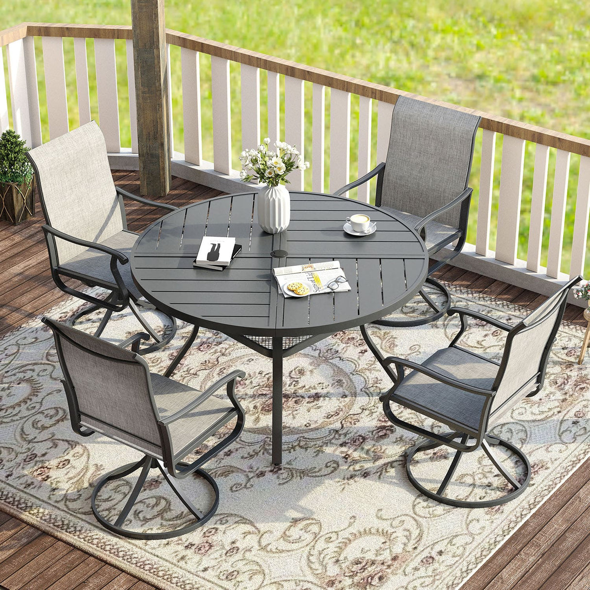 Vicllax Round Patio Dining Table for 4/6/8, Outdoor Large Metal Table