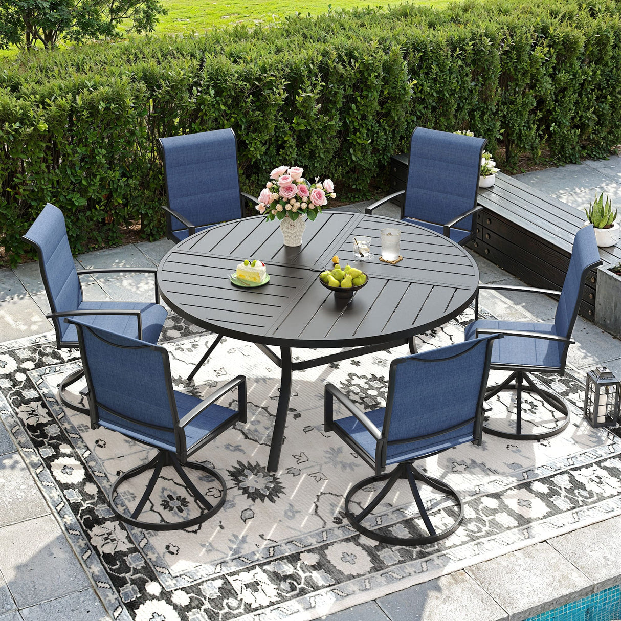 Vicllax 7/9 Pieces Outdoor Dining Set, Metal Round Dining Table and Premium Paddad Swivel Chairs