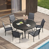 VICLLAX 7/9/11 PCS Patio Dining Table Set, Round Metal Table and Stackable Sling Chair
