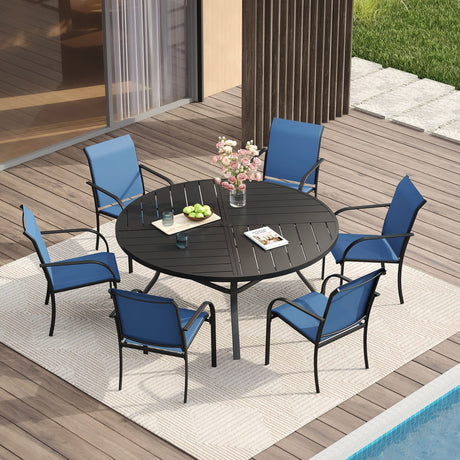 VICLLAX 7/9/11 PCS Patio Dining Table Set, Round Metal Table and Stackable Sling Chair