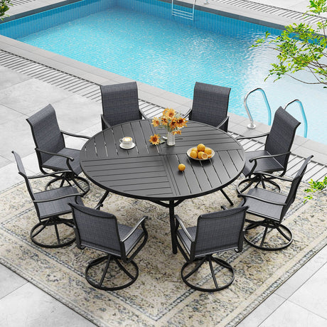 Vicllax Mesa redonda para patio de 42" con estante de almacenamiento y orificio para sombrilla ajustable 