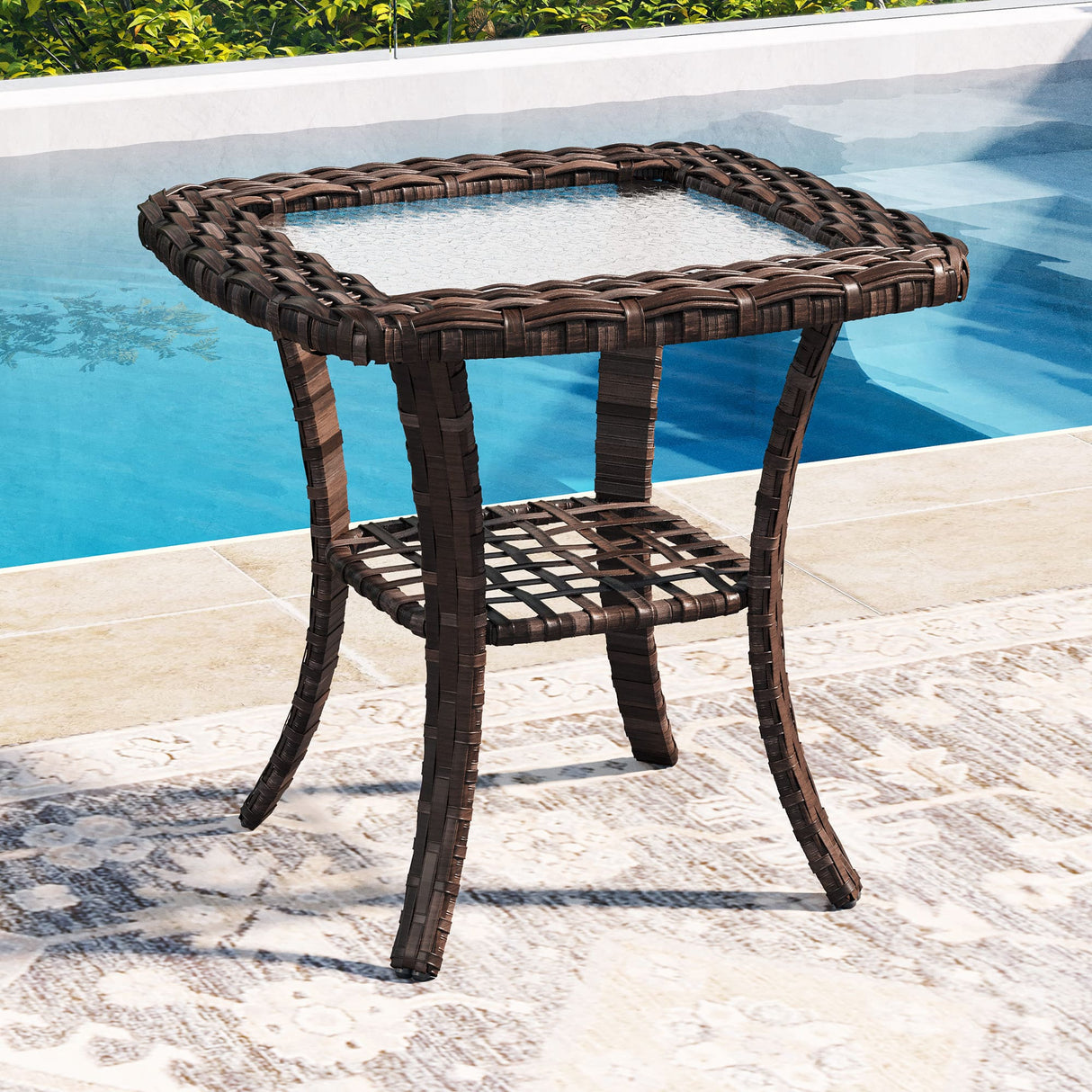 Vicllax Terrace Wide Wicker High-Back Cushioned Sofa, Outdoor Wicker Chair, Double-Seater Balcony Lounge