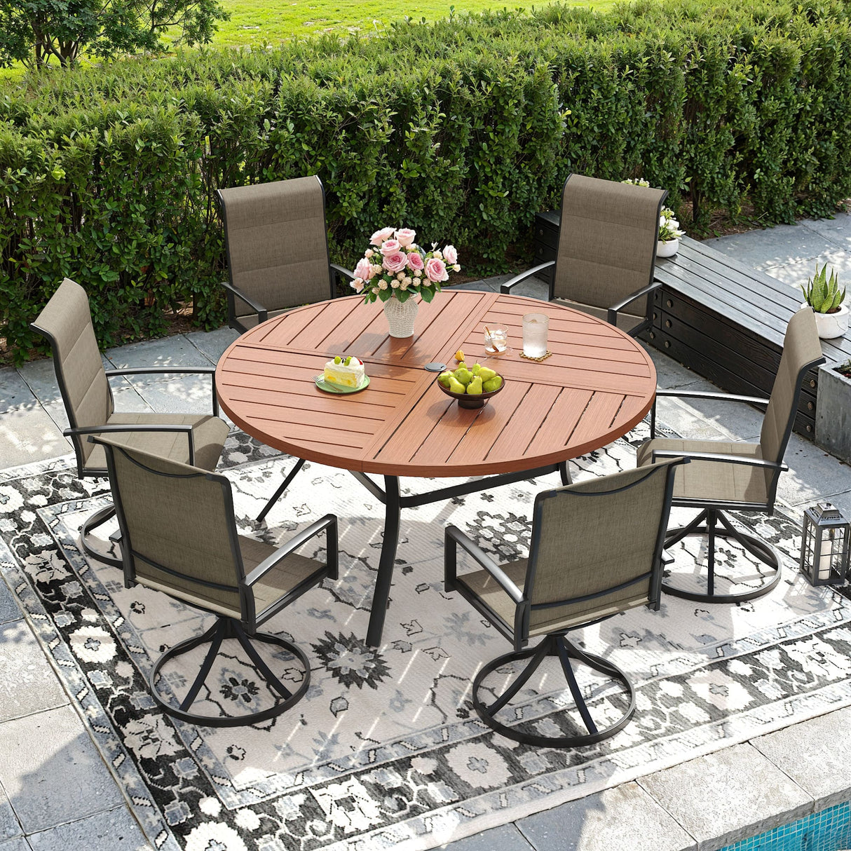Vicllax 7/9 Pieces Outdoor Dining Set, Metal Round Dining Table and Premium Paddad Swivel Chairs