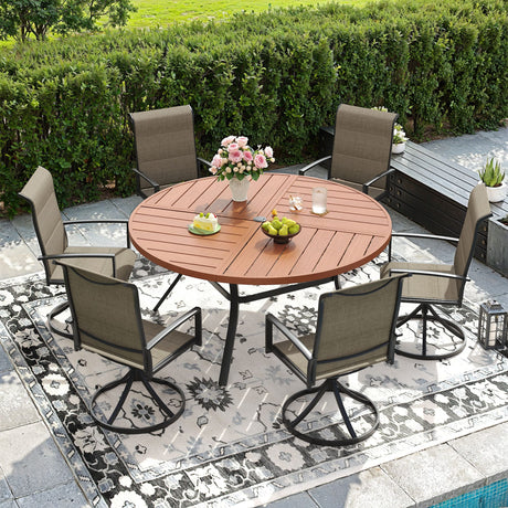Vicllax 7/9 Pieces Outdoor Dining Set, Metal Round Dining Table and Premium Paddad Swivel Chairs