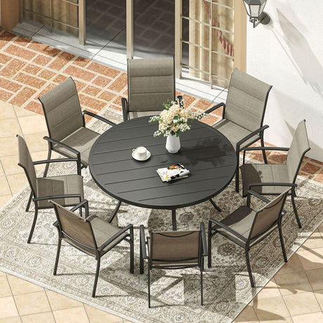 Vicllax 5/7/9 Pcs Outdoor Dining Set, Round Metal Table and Stackable Padded Chair