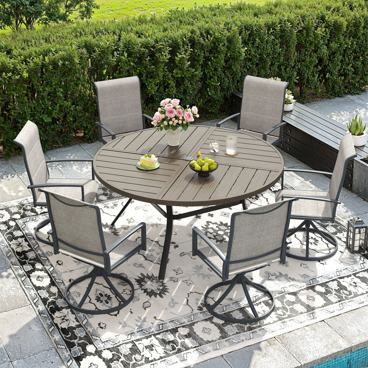 Vicllax 7/9 Pieces Outdoor Dining Set, Metal Round Dining Table and Premium Paddad Swivel Chairs