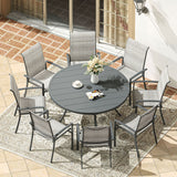 Vicllax 5/7/9 Pcs Outdoor Dining Set, Round Metal Table and Stackable Padded Chair