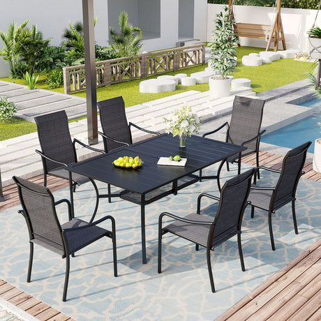 Vicllax Sillas de comedor con cabestrillo de textileno y metal para patio al aire libre con reposabrazos 