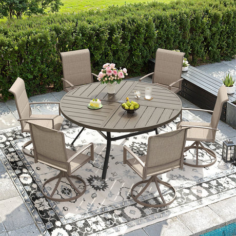 Vicllax 7/9 Pieces Outdoor Dining Set, Metal Round Dining Table and Premium Paddad Swivel Chairs
