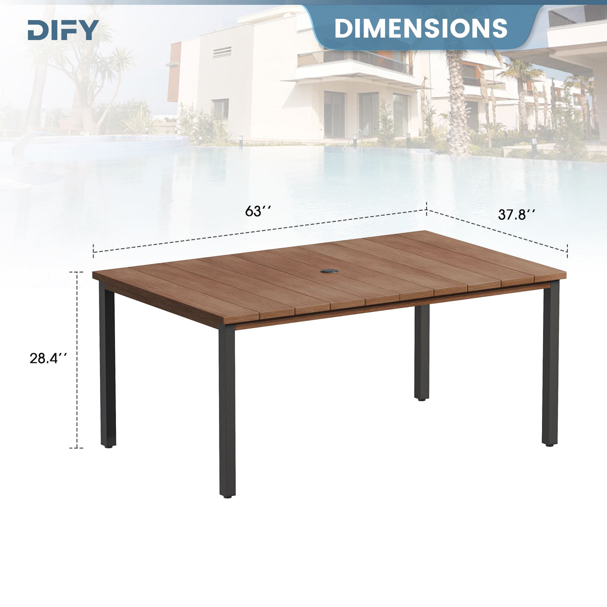 Vicllax Patio Dining Table for 4/6, Metal Dining Table with Umbrella Hole