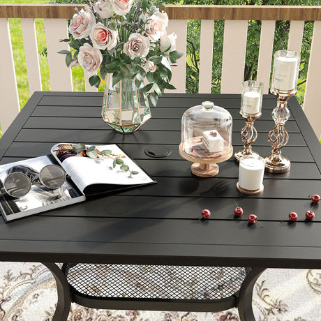 Vicllax Juego de comedor para exterior de 5 piezas con mesa cuadrada de metal de 42" y sillas de textileno 