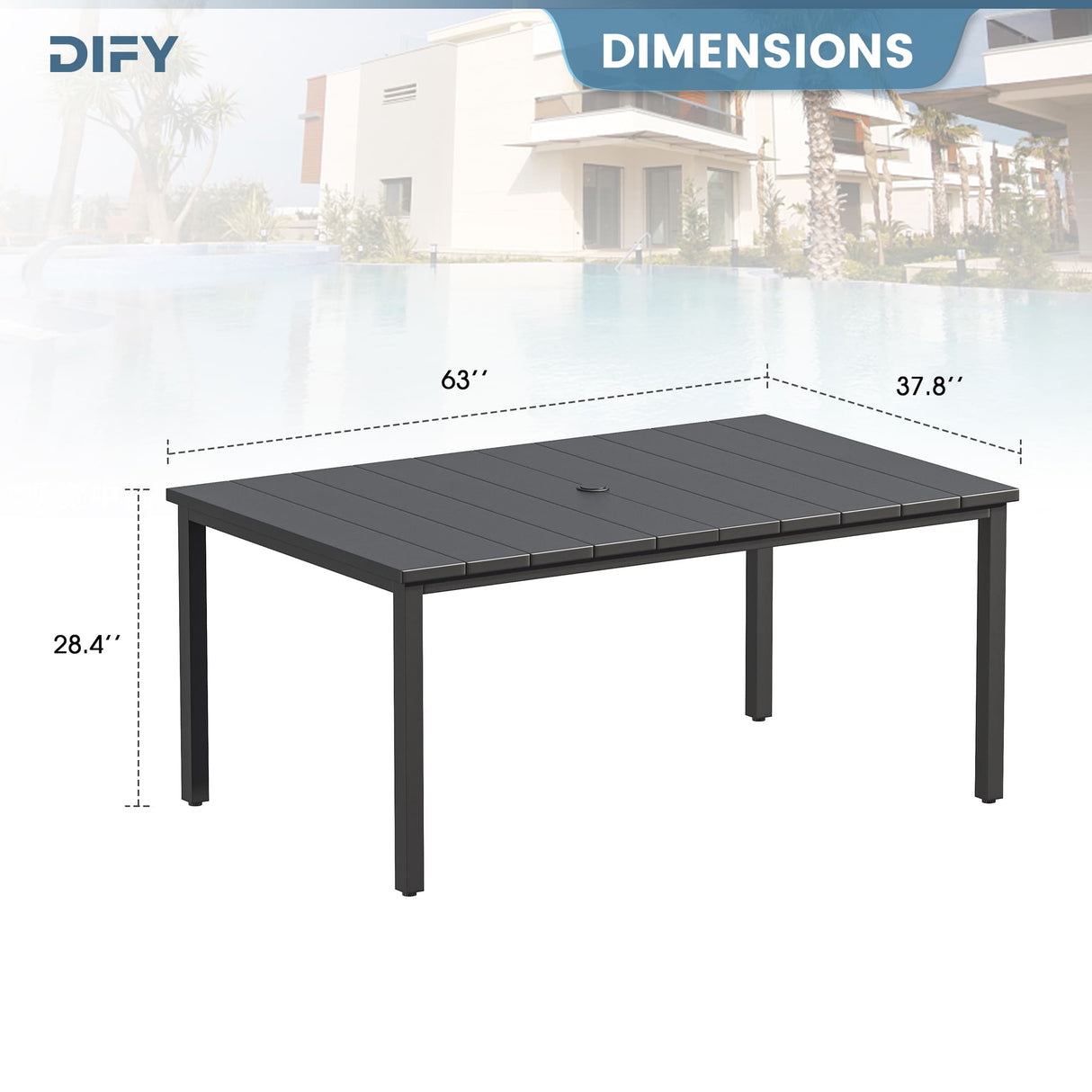 Vicllax Patio Dining Table for 4/6, Metal Dining Table with Umbrella Hole