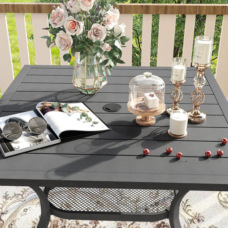 VICLLAX 5 Pieces Outdoor Dining Set, Swivel Dining Chairs and 37.8" Square Patio Table with Storage Shelf