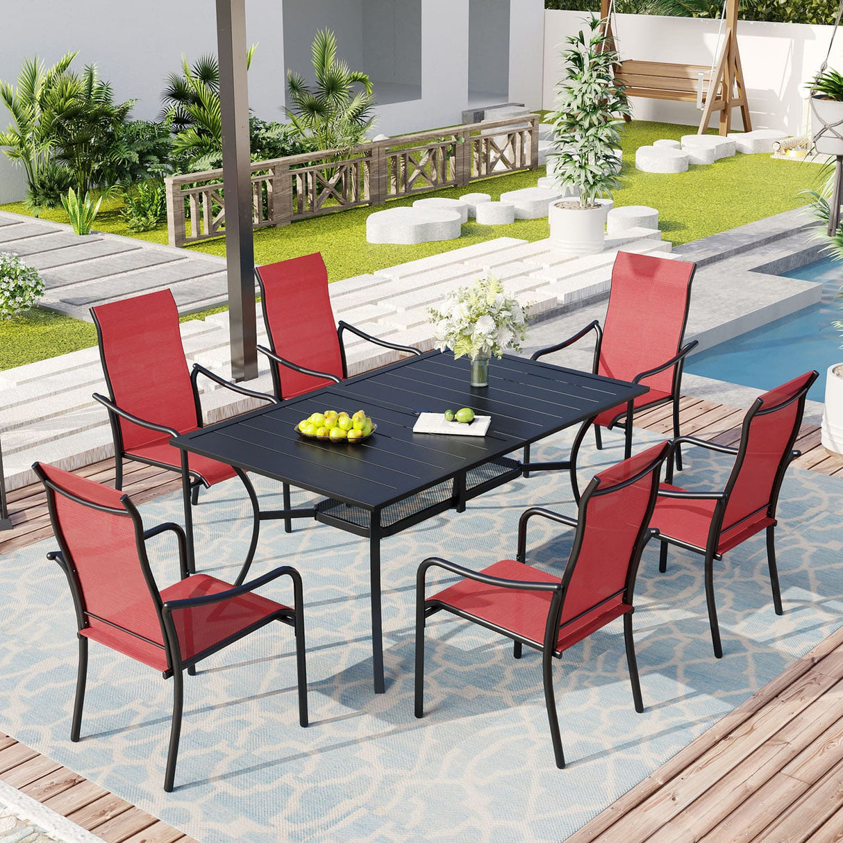 Vicllax Outdoor Stackable High Back Sling Dining Chair, Set of 2/4/6/8