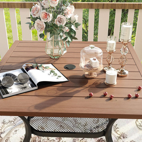 VICLLAX 5 Pieces Outdoor Dining Set, Swivel Dining Chairs and 37.8" Square Patio Table with Storage Shelf