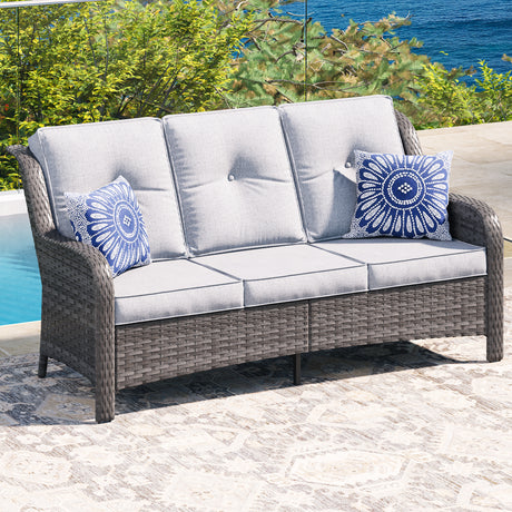 Vicllax Patio Wicker Oasis Lounge Set, 7-Piece Outdoor Sofa Set with Fire Pit Table(Stable Sofa Chair Set)