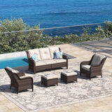 Vicllax 4 Pieces Patio Wicker Oasis Lounge Set, 3-Seater with Ottoman
