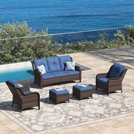 Vicllax 4 Pieces Patio Wicker Oasis Lounge Set, 3-Seater with Ottoman