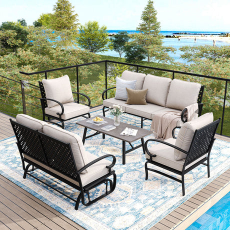 Vicllax 5-Piece Outdoor Patio Conversation Set with Cushioned Sofa Chairs and Ottomans