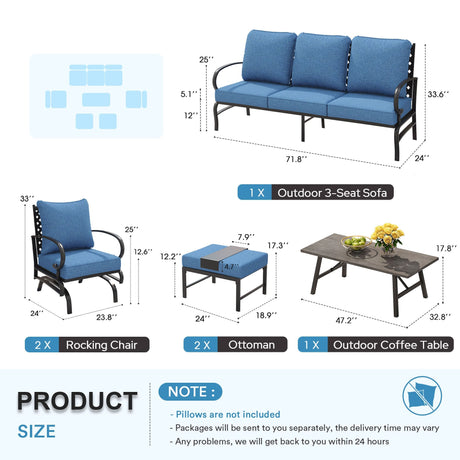 Vicllax Patio Conversation Set with Cushioned Sofa Chairs, Ottomans and Coffee Table(Beige or Navy Blue)