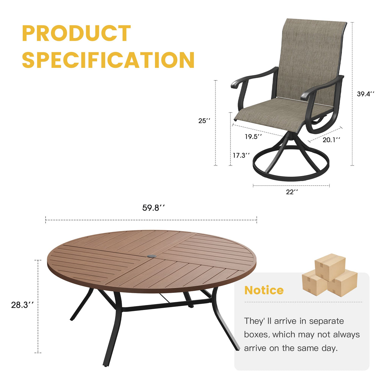 Vicllax 9 Pieces Outdoor Dining Set, 59.8" Metal Round Dining Table and Premium Swivel Chairs