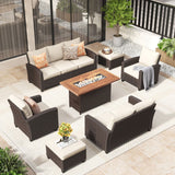 Vicllax Patio Sofa Set, Wicker Outdoor Conversation Set with Cushioned Sofa Chairs with Wicker Fire Pit, Stable Chair