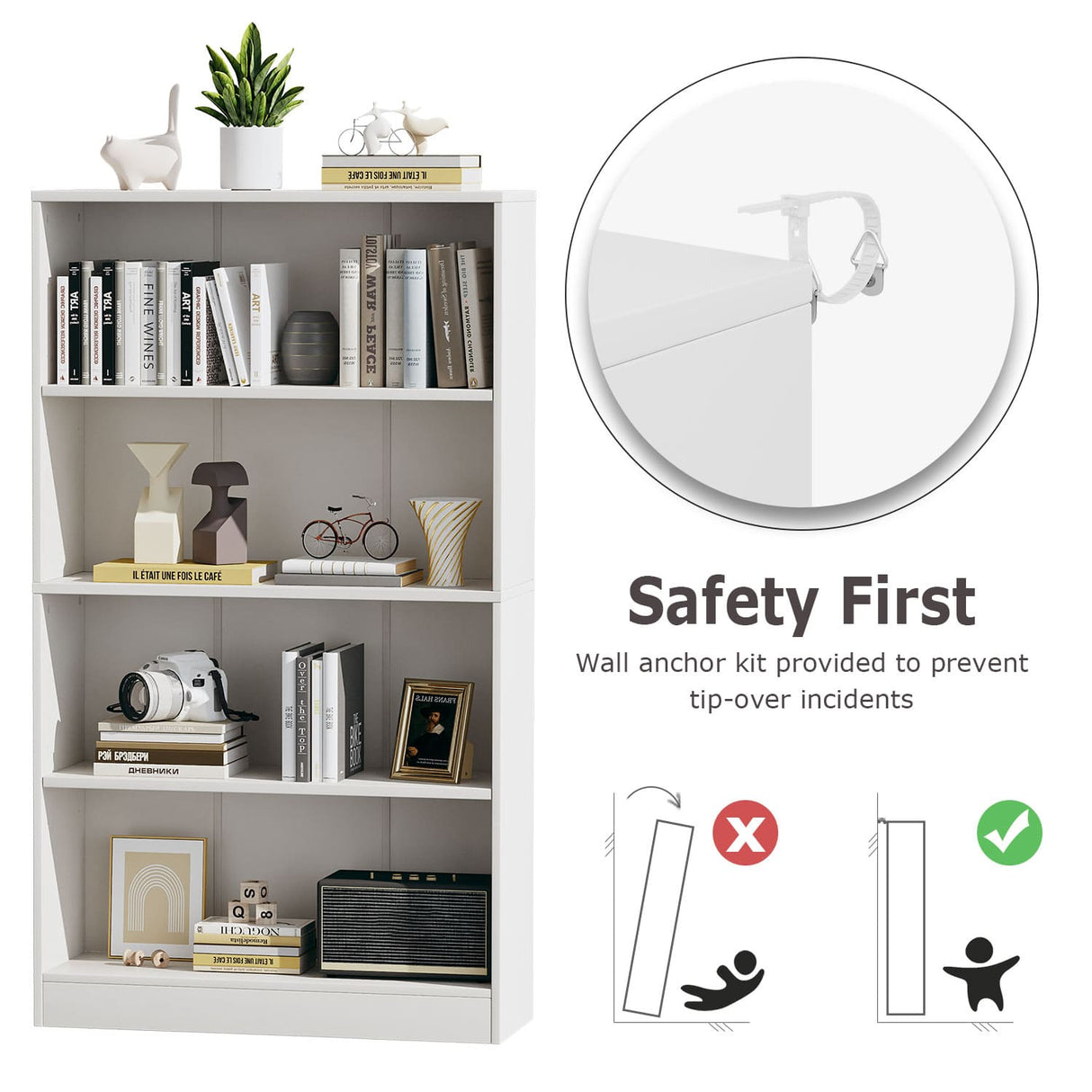 Vicllax Wooden Bookcase, 3/4/5 Shelf Display Open Bookshelves for Home Office