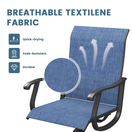 Vicllax Juego de comedor de exterior de 7 piezas con mesa rectangular de metal y sillas giratorias de textileno