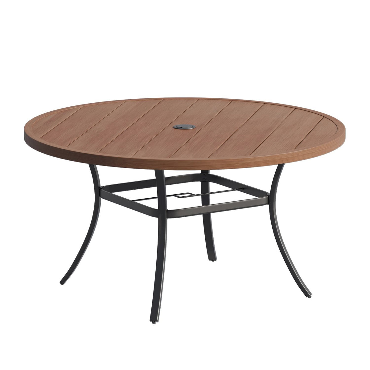 Vicllax Outdoor Round Metal Dining Table with Umbrella Hole for 4, 6,