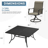 Vicllax 9 Pieces Outdoor Dining Set with 59" Square Dining Table and Swivel Chairs