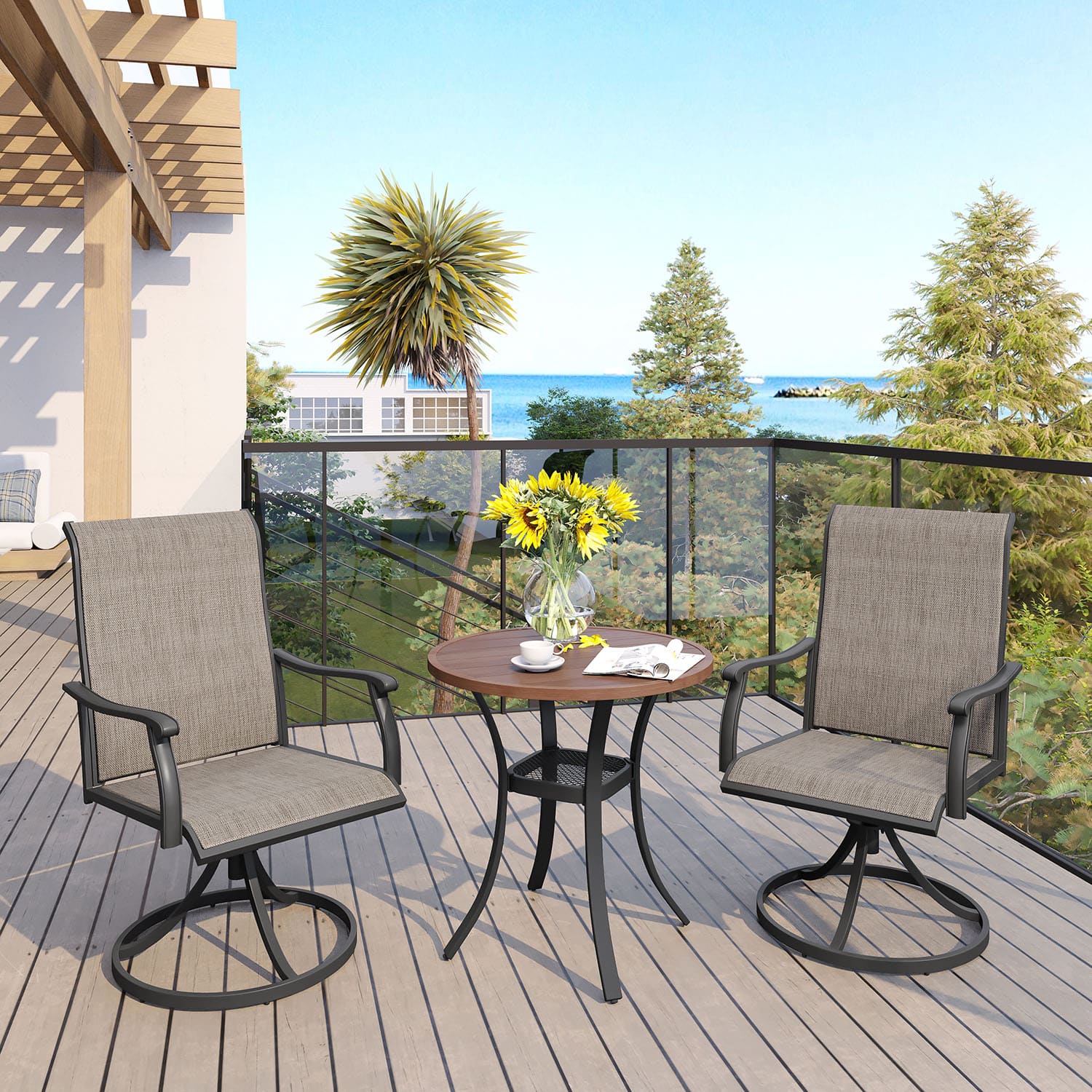 Vicllax 3-Piece Patio Bistro Set, Outdoor Swivel Chairs and Round Bisto Table