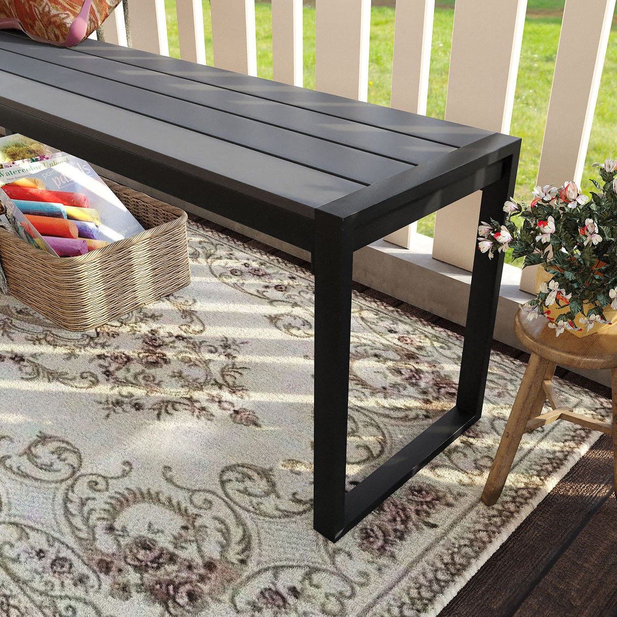 Vicllax 3-Piece Rectangular Metal Outdoor Dining Table and Bench Set