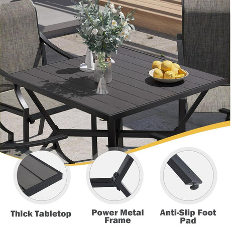 Vicllax Mesa de comedor de metal para patio al aire libre para 4 personas 