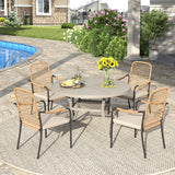 Vicllax 5 PCS Patio Dining Table Set, 41" Round Metal Table with Shelf and Solana Stackable Chair
