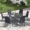 Vicllax 7 PCS Patio Dining Table Set, 50" Round Metal Table with Shelf and Skyline Stackable Chair
