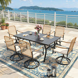 Vicllax 7 Pieces Outdoor Dining Set, Metal 63" Rectangular Table and Solana Swivel Chair