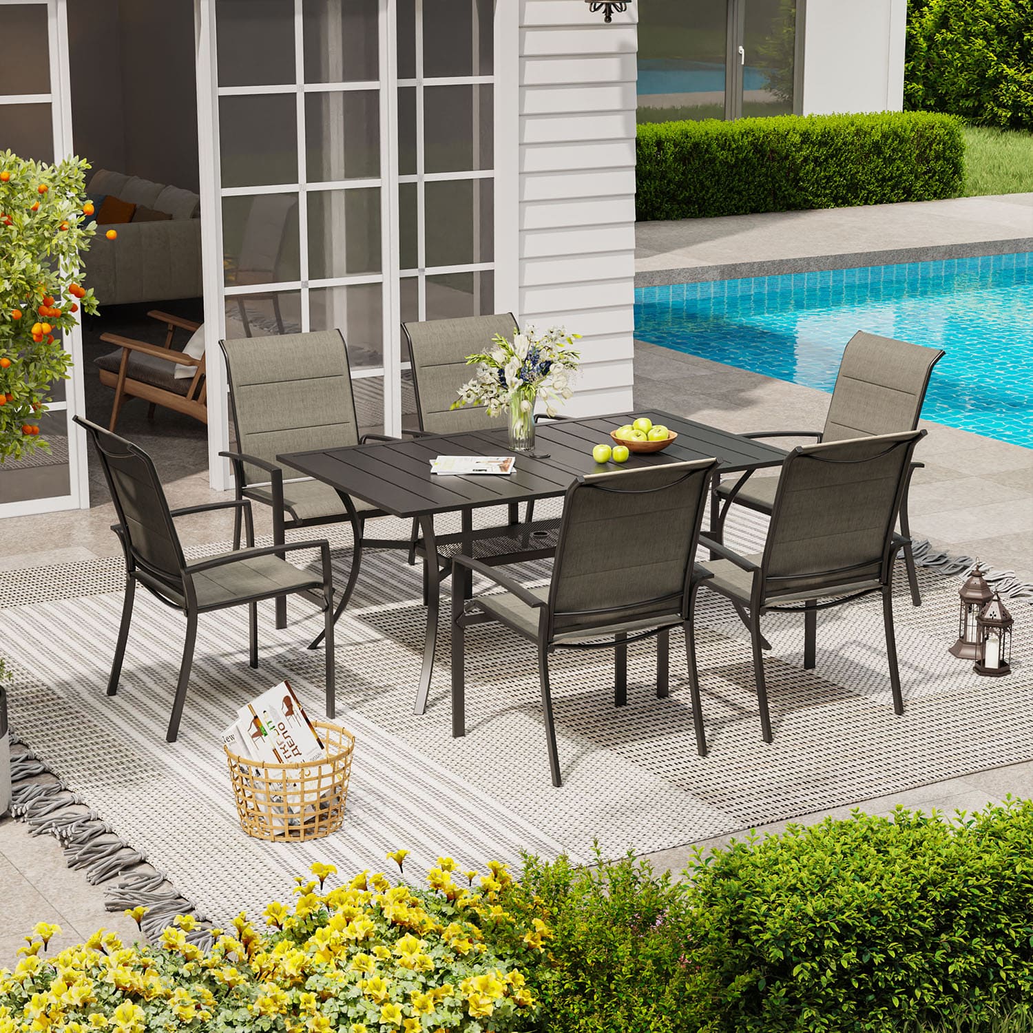 All-weather Metal Dining Table VICLLAX 63-Inch Outdoor Patio