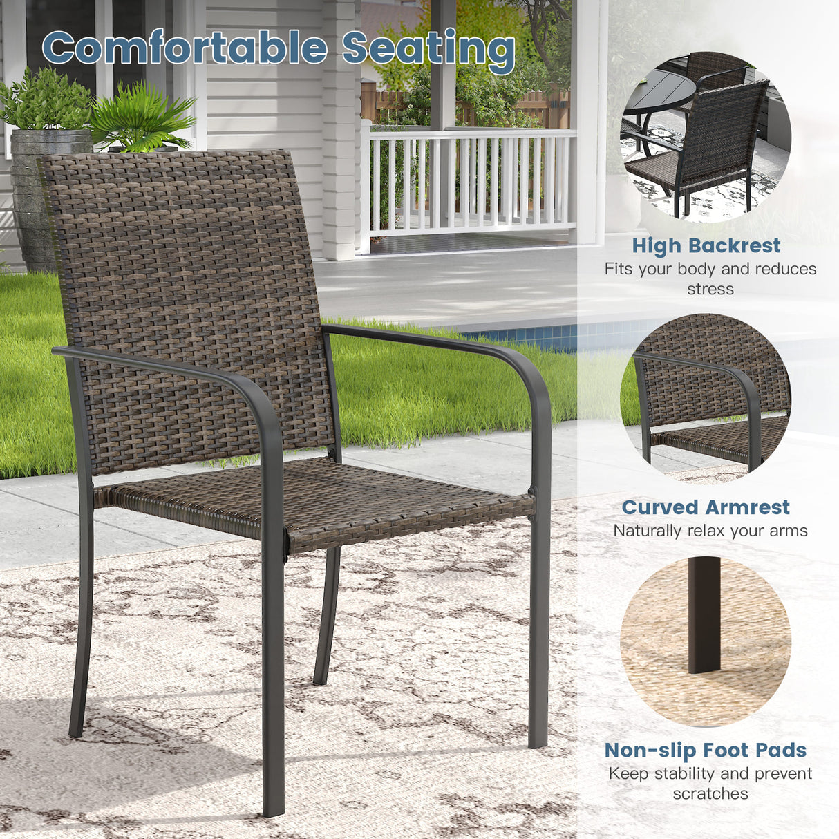 Vicllax 11 Pieces Outdoor Dining Set, 60" Outdoor dining Table and 10 Stackable Metal Armchair, Bistro Set for Garden, Balcony & Backyard